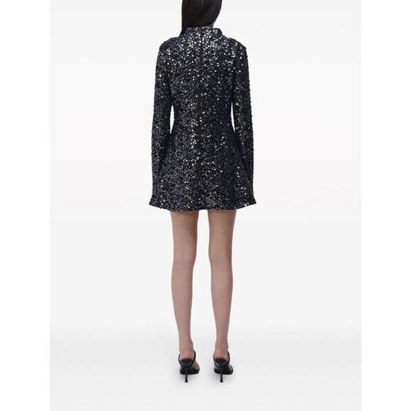 NEW Simkhai Safia Sequin Mini Dress Size 8 Black Long Sleeve Mock Neck Cocktail - Picture 4 of 12